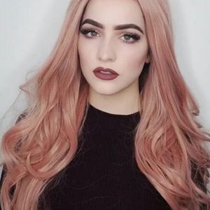 Wavy Fluffy Pink Wig Long Curly  length